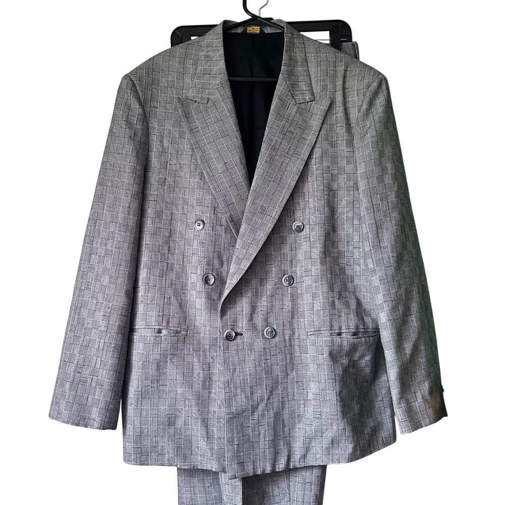City Streets Men's Gray Double Breasted Blazer Suit‎ Size W34 Polyester Rayon